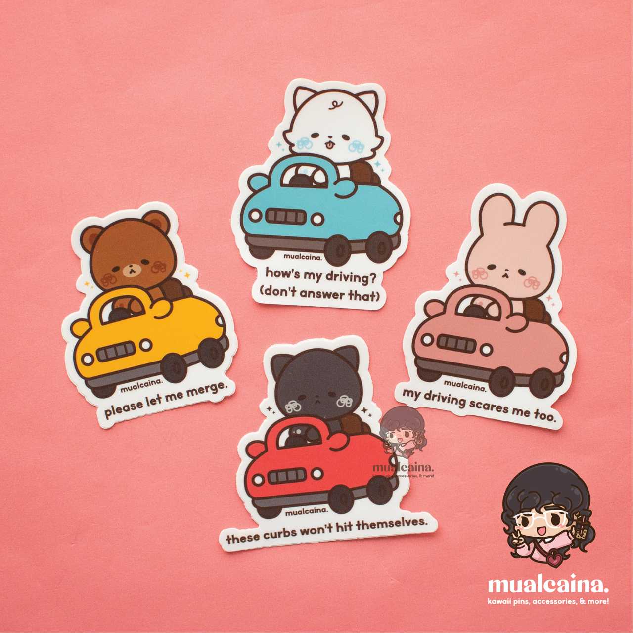 Kawaii Car Animals [Vinyl Sticker]